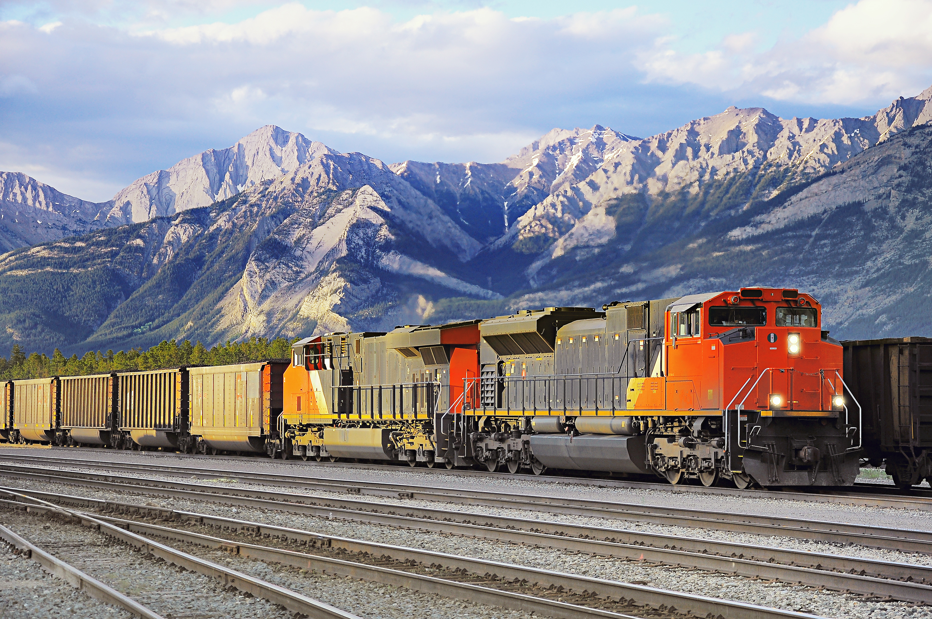 Cargo train on tracks 